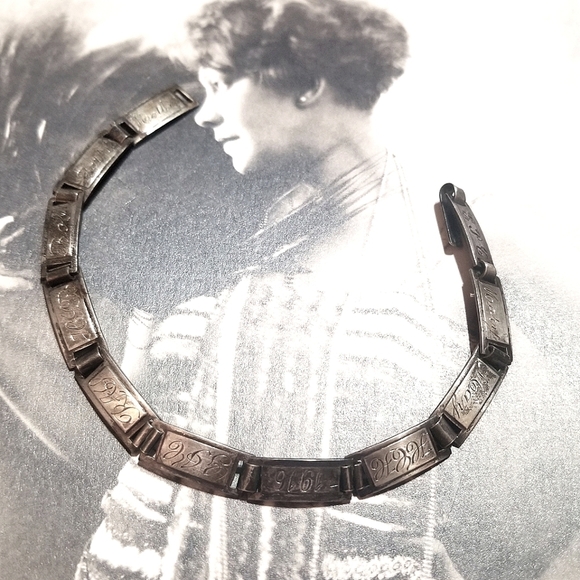 WWI yr1916 Antique Forget Me Not Sterling Panel Bracelet - Picture 10 of 10